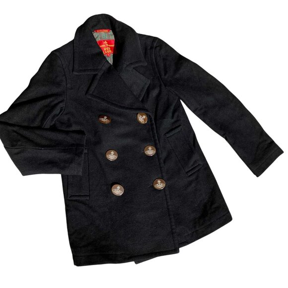 Vivienne Westwood Red Label Black Wool Pea Coat Jacket Size 3 M L (See Details) - Picture 1 of 12